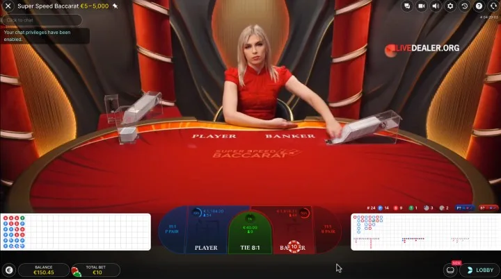 Sexy Gaming speed baccarat interface with fast 15-second betting rounds and roadmaps