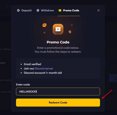 Selecting welcome bonus package during initial deposit without promo codes